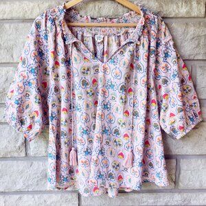 Pink Moroccan Block Print Peasant's Blouse - Ivy Jane